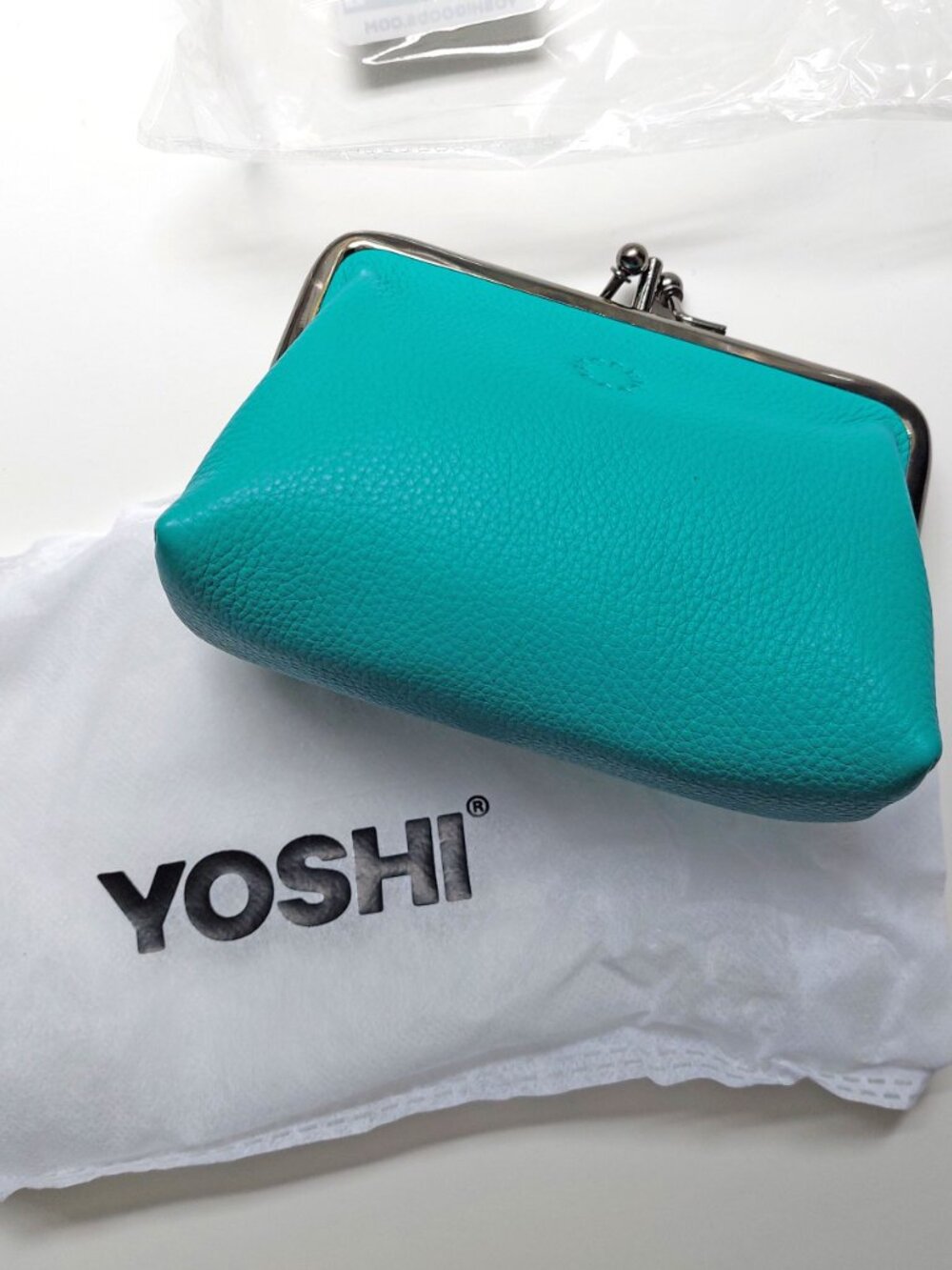 NEW YOSHI Handmade Leather Triple Frame Wallet Coin Pouch Turquoise Tiffany Blue